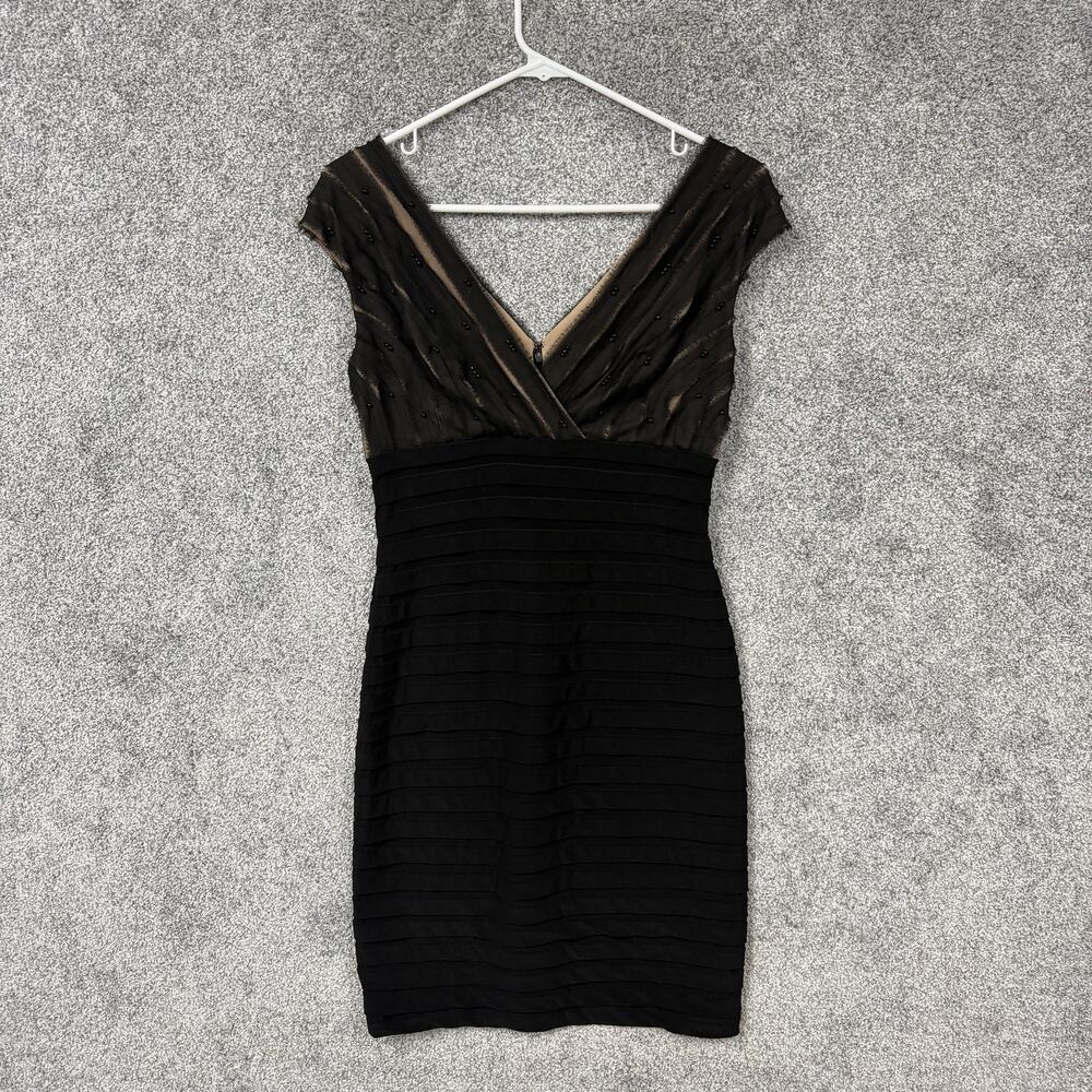 Adrianna Papell Sheath Dress 6 Black Beaded Bodycon Old Money Evening Party